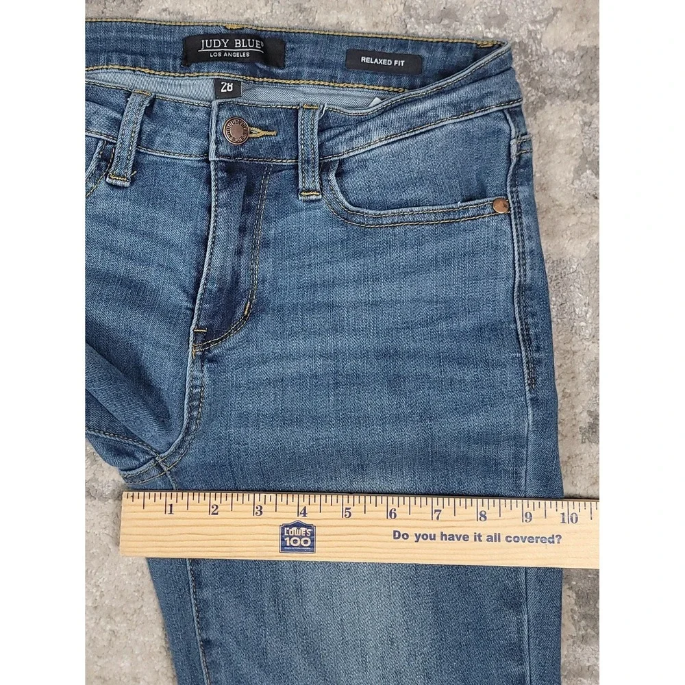Judy Blue Relaxed Fit Stretch Logo Jeans Women's Blue Denim Sz 28x26 - Picture 4 of 9